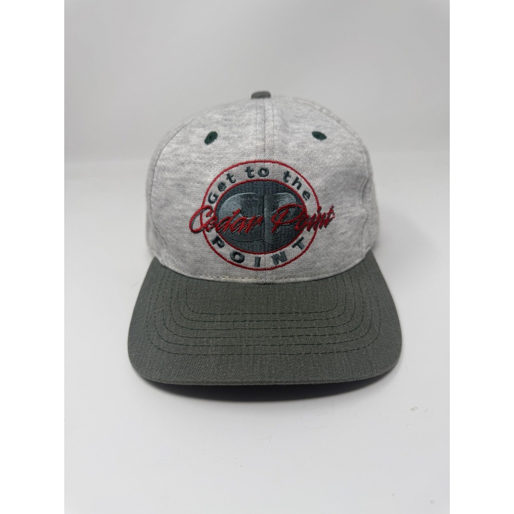 Cedar Point Hat Cap Snap Back Gray Green Embroidered Get To The Point Mens Retro